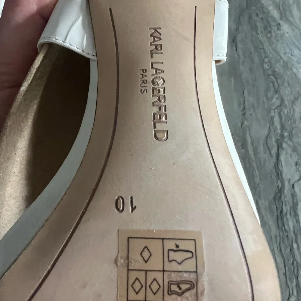Karl Lagerfeld White Patent High Heel Sandals with Buckle